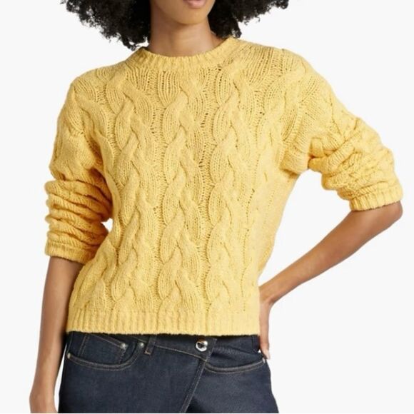 Re/Done Cable Knit Organic Cotton Blend Sweater in Buttercream Yellow Size S - Picture 1 of 11